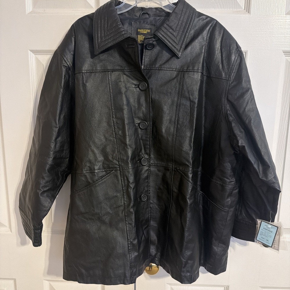 Haband Leather Jacket Mens XX/XXL Black Full Zip Pockets Lined Biker Bomber Coat